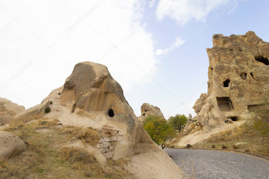 Public places Goreme open air museum Cappadocia Turkey rock formations