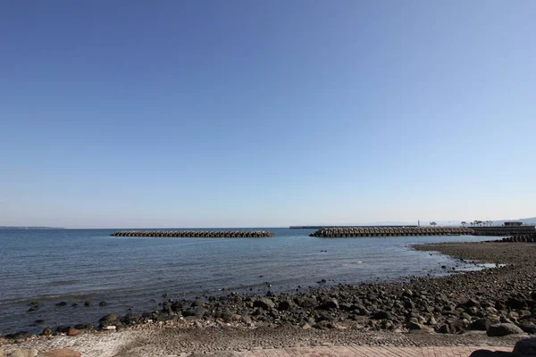 Praia Beppu Japão Está Equipada Com Proteção Contra Tsunami — Fotografia de Stock