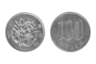 Sikke 100 yen. İzole kırpma yolları beyaz zemin üzerine - Japonya