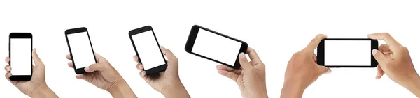 Set Smartphone Mano Isolato Sfondo Bianco Percorsi Ritaglio — Foto Stock