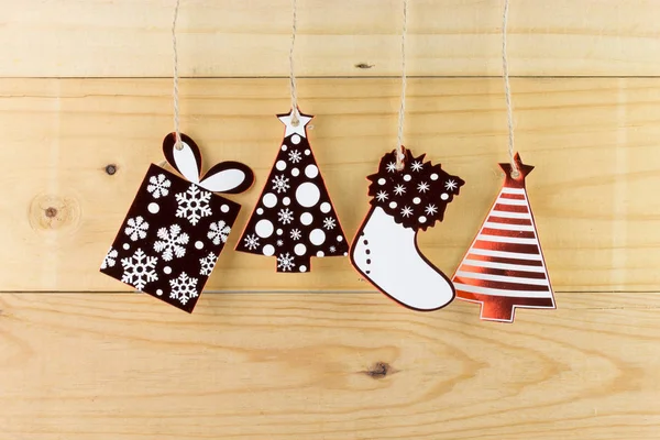 christmas label with wooden background
