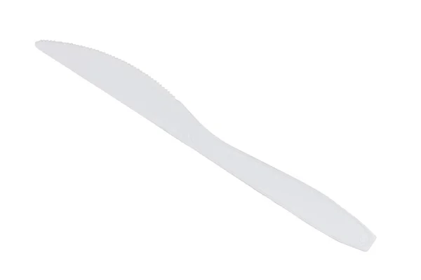 Cuchillo Plástico Blanco Aislado Sobre Fondo Blanco —  Fotos de Stock