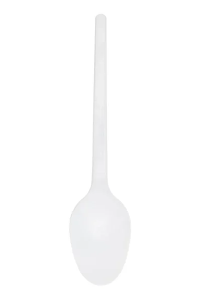 Top View White Spoon Plastic Isolated White Background — Stock Photo, Image