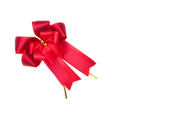 Rode Cadeau Boog Lint Geïsoleerd Witte Achtergrond — Stockfoto