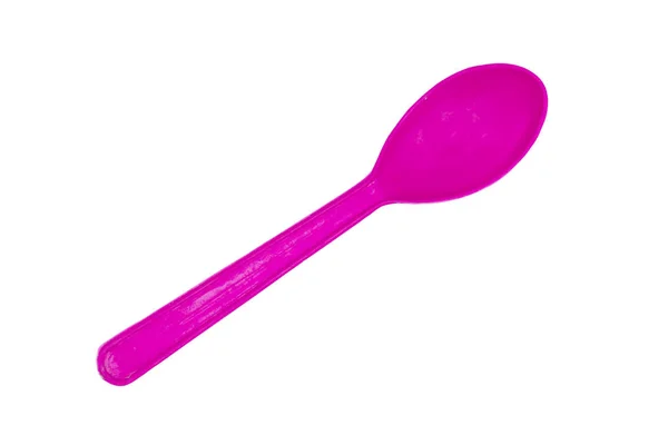 Top View Pink Spoon Plastic Isolated White Background — Stock Photo, Image