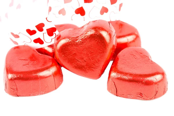 Chocolate candy red heart with ribbon. — Stock Photo, Image