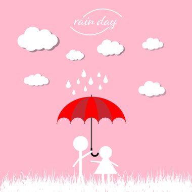 Şemsiye yağmur altında çift. Vektör çizim.