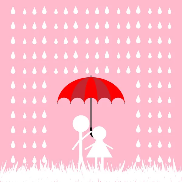 Echtpaar met paraplu onder de regen. Vectorillustratie. — Stockvector