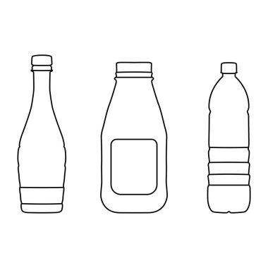 Beyaz arka plan üzerinde şişe hatları simgeleri-vektör illüstrasyon.