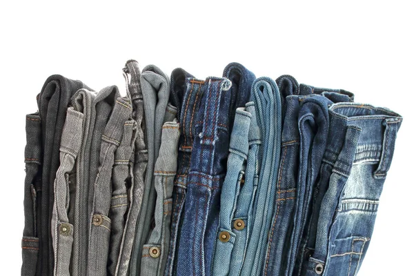 Molte pile di jeans — Foto Stock
