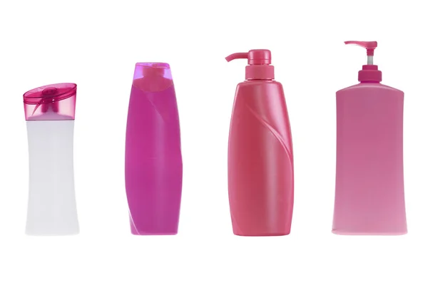 Set di shampoo bottiglia di plastica isolato su sfondo bianco — Foto Stock