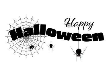 Web ve örümcek, Vektör illüstrasyon ile Happy Halloween metin afiş.