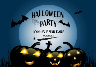 Cadılar Bayramı parti davetiyesi, Tatil kaligrafi afişi, tebrik kartı, parti davetiyesi, Vektör illüstrasyon.