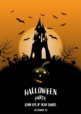 Cadılar Bayramı parti davetiyesi, Tatil kaligrafi afişi, tebrik kartı, parti davetiyesi, Vektör illüstrasyon.