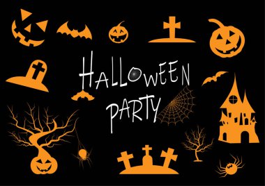 Mutlu Cadılar Bayramı koleksiyonu, Cadılar Bayramı simge tasarım arka plan, Vektör illüstrasyon.