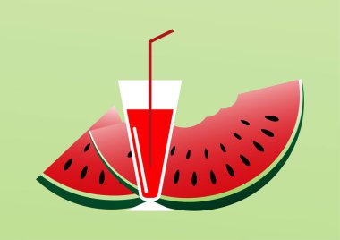 Karpuz suyu ve karpuz dilimlenmiş, Yaz zaman arka plan - vektör illüstrasyon.