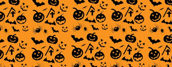 Halloween ünnepi zökkenőmentes minta. Halloween sziluett ikon design háttér. Vektorillusztráció. — Stock Vector