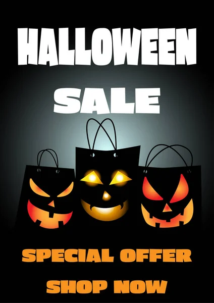 Venta de Halloween banner de oferta especial para compras navideñas, diseño de plantilla de promoción. Ilustración vectorial . — Vector de stock