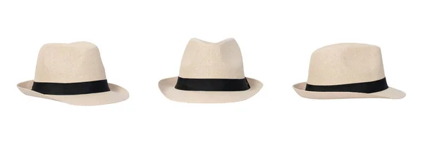 Set Straw Hat Isolated White Background Clipping Paths — Stock Photo, Image