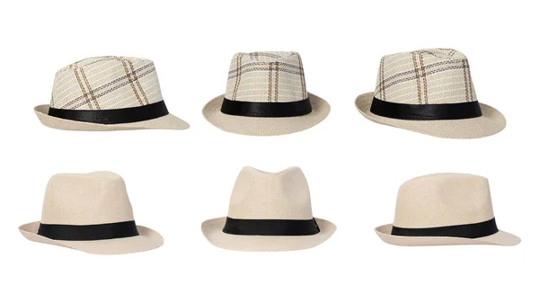 Set Straw Hat Isolated White Background Clipping Paths — Stock Photo, Image