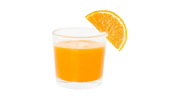 100 Orange Juice Glass Fresh Orange Slices Isolated White Background — Stock Photo, Image