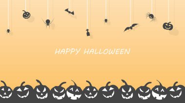 Turuncu arka planda kutlama için Cadılar Bayramı süslemesi. Tatil partisi davetiyesi posteri, tebrik kartı, parti davetiyesi, Vektör illüstrasyonu. vektör illüstrasyonu. 