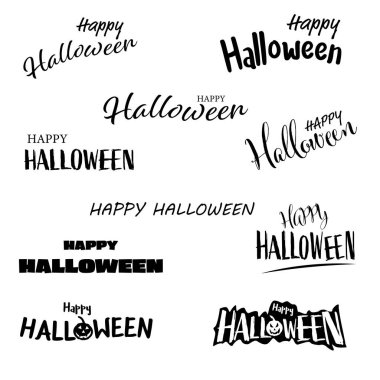 Beyaz arkaplanda izole edilmiş Mutlu Cadılar Bayramı yazılı afişi.