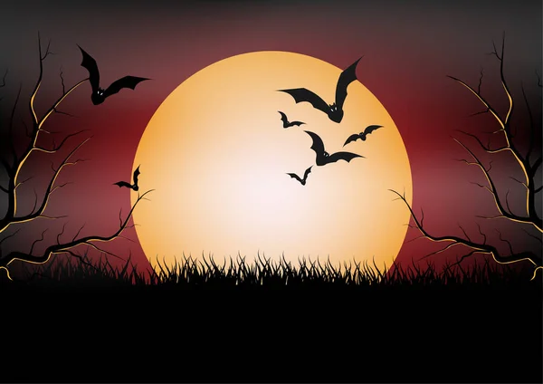 Halloween Fest Banner Full Moon Och Bat Natten Julfest Inbjudan — Stock vektor