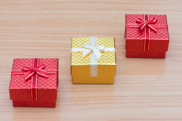 Set Gift Box Brown Wooden Table — Stock Photo, Image