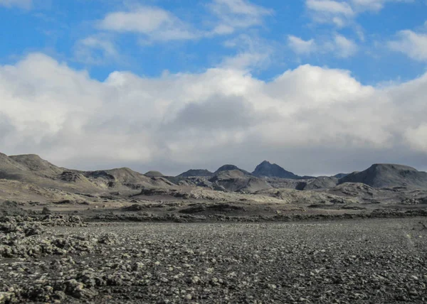 Episka Panorama Vulkanisk Lava Fält Med Blå Himmel Solig Dag — Stockfoto