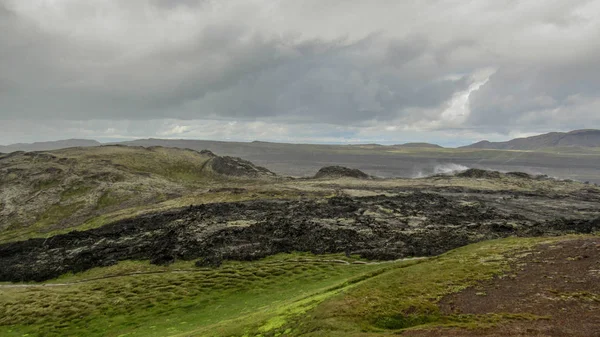 Epic Landscape Dry Stiff Black Lava Still Steaming Krafla Volcanic — Stock Photo, Image