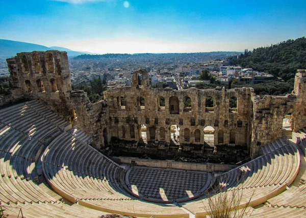 Ancient Odeon Herodes Atticus Acropolis Sunny Summer Day Blue Sky — Stock Photo, Image