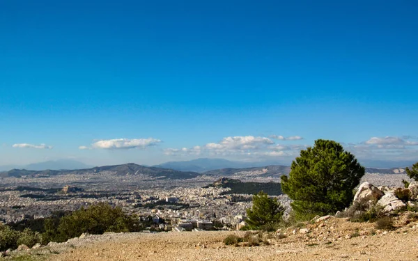 View Beautiful Athens City Mount Hymettus Showing White Buildings Architecture — Stock Photo, Image