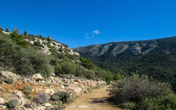 Empty Countryside Road Hymettus Mountain Background Athens Greece — Stock Photo, Image