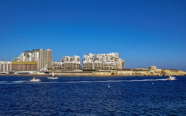Panoramatický Pohled Panorama Sliemy Valletty Slunečný Den Modrou Oblohu Středomořském — Stock fotografie