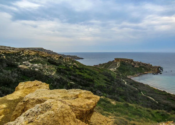 Мальтийская Красота Природы Рядом Каррабой Природное Чудо Между Заливом Гнейна — стоковое фото