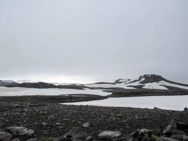 Epic Naturally White Black Landscape Fimmvorduhals Glaciers Eyjafjallajokull Myrdalsjokull Foggy — Stock Photo, Image