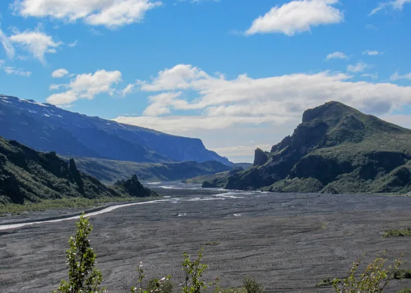 Vista Sobre Thorsmork Vale Com Vegetação Verde Musgo Samambaia Bétula — Fotografia de Stock