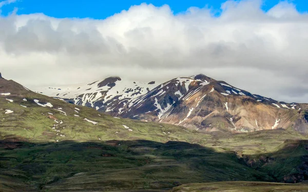 Lenyűgöző Kilátás Tetején Valahnukur Thorsmork Között Gleccserek Tindafjallajokull Myrdalsjokull Eyjafjallajokull — Stock Fotó