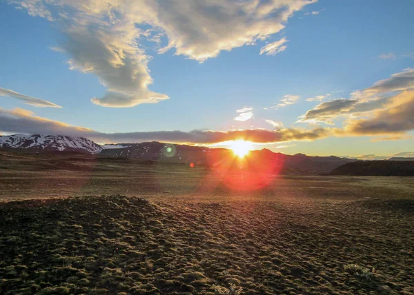 Volcanic Landscape Eyjafjallajokull Myrdalsjokull Glaciers Terrain Sunset Sky Summer Night — Stock Photo, Image