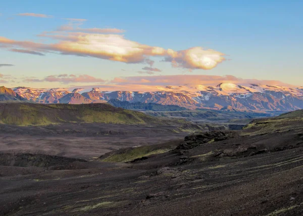 Volcanic Landscape Eyjafjallajokull Myrdalsjokull Glaciers Terrain Sunset Sky Summer Night — Stock Photo, Image