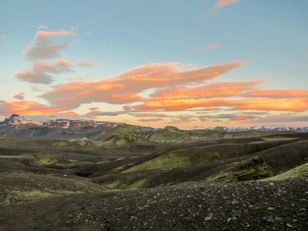 Paisagem Vulcânica Com Glaciares Eyjafjallajokull Myrdalsjokull Terreno Sob Céu Por — Fotografia de Stock