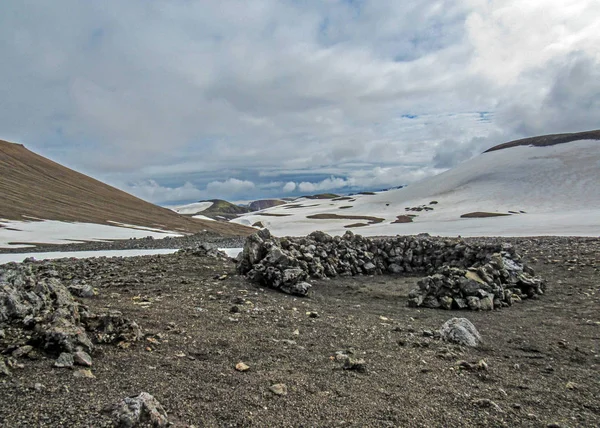 Paredes Protección Contra Viento Maden Rocas Volcánicas Para Tienda Camping — Foto de Stock