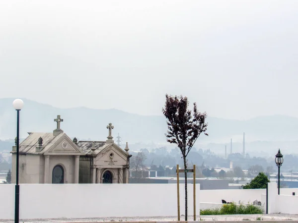 Landschap Met Wit Kerkhof Onderweg Een Camino Portugese Ribben Van — Stockfoto