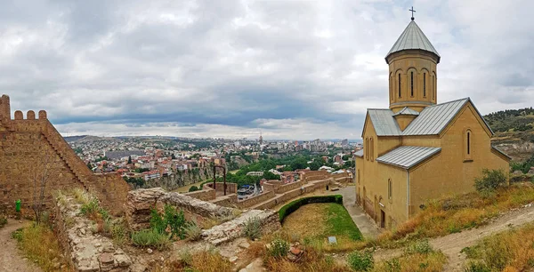 Panorama Nicholas Church Mother Fortress Tbilisi Narikala Ancient Symbol Tbilisi — Stock Photo, Image