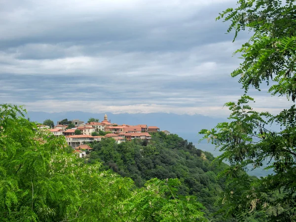 在一座小山上的西尼纳吉风景如画的小镇 可欣赏到阿拉扎尼谷和格鲁吉亚高加索的景色 — 图库照片