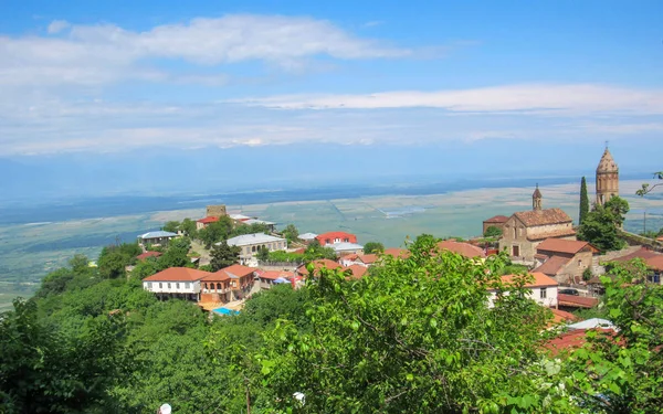 Alazani Vadisinde Kakheti Georgia Savunma Duvarı Kuleleri Kapılarında Sighnaghi Belediyesi — Stok fotoğraf