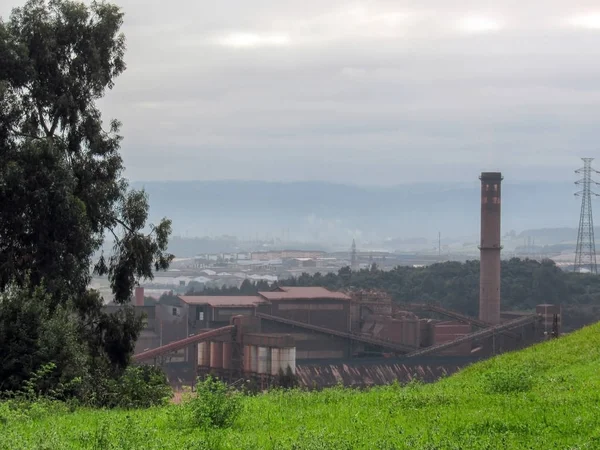 Industrial area of Gijon, Countryside between industrial area of Gijon and Aviles, Asturias, Camino del Norte route, Northern coast of Green Spain