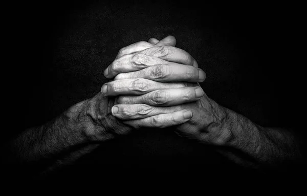 Man Hands Crossed Fingers Classical Gesture Person Praying God Christian — Stock Photo, Image