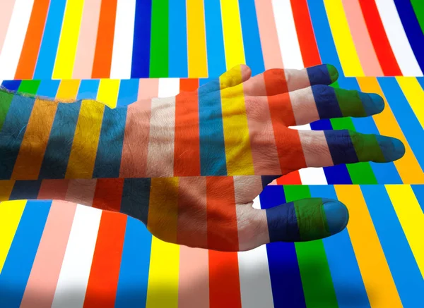 Hand Showing Colorful Striped Background Transparency — Stock Photo, Image